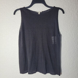 Eileen Fisher Tank Top Women S Black Organic Linen Sleeveless Lightweight Sheer